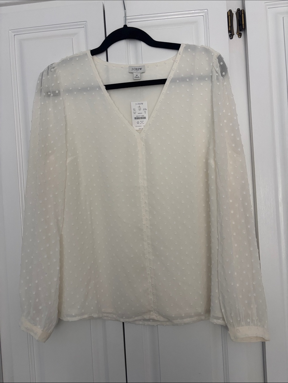J. Crew Women's Ivory Swiss Dot V-Neck Blouse